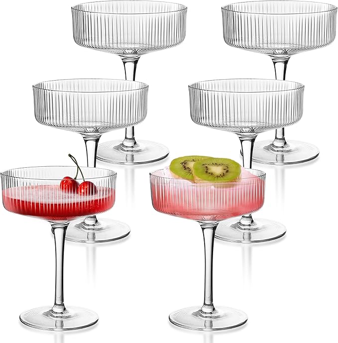 Montex 6 Pcs Coupe Glasses 10 oz, Martini Glasses, Margarita Glass, Ribbed Glassware, Classic Vintage Cocktail Galssware, Pefect Gift for Cocktail Lovers