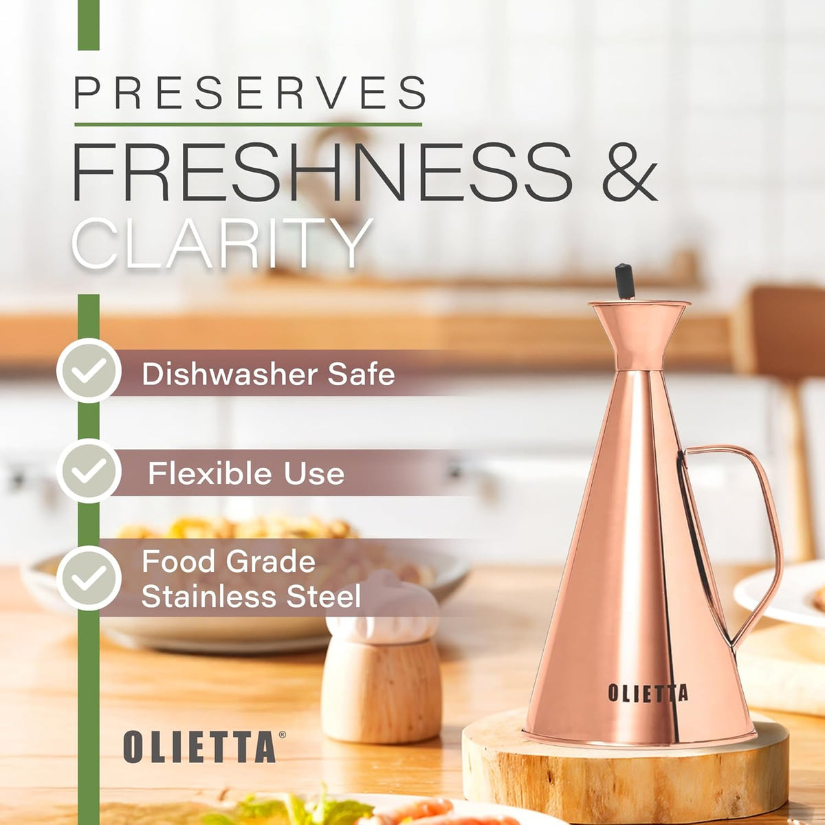Olive Oil Dispenser Bottle Copper Stainless Steel Non Drip Leak Proof No Mess Vinegar Pourer & Kitchen Drizzler 34 oz 1000ML 1 Litre Great for Pouring & Drizzling Easy to Clean & Leakproof