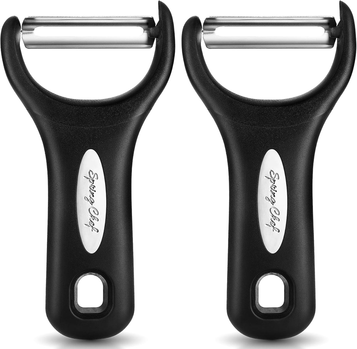 Spring Chef Stainless Steel Vegetable Y Peeler for Kitchen, Dishwasher Safe Potato Peelers with Ultra Sharp Blades & Soft Grip Handle, Perfect for Apple, Carrot, Cucumber, Veggie - Set of 2 - Black