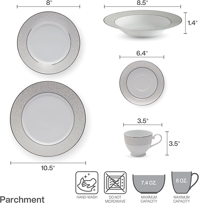 Mikasa Parchment 40-Piece Dinnerware Set, Service for 8, Durable Porcelain Plates, Bowls, and Mugs with Contemporary Design, Dishwasher Safe
