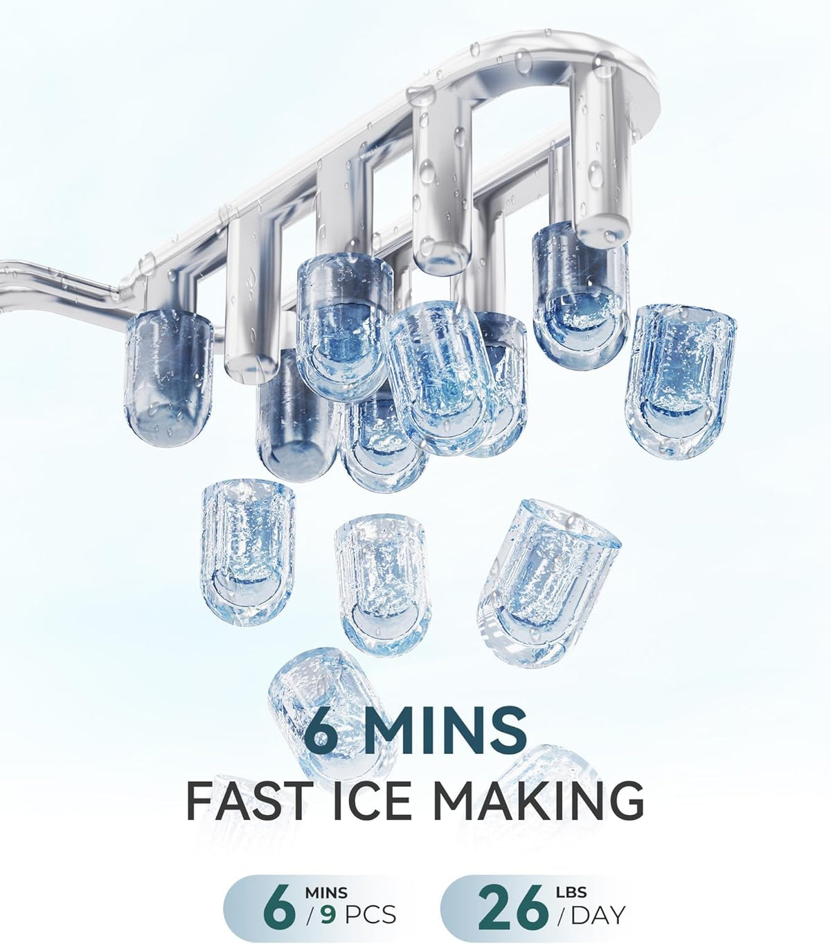 ecozy Portable Ice Maker Countertop, 9 Cubes Ready in 6 Mins, 26lbs in 24Hrs, Self-Cleaning Ice Machine with Handle/Ice Bags/Ice Scoop/Ice Basket, 2 Sizes Bullet Ice for Home Kitchen Office Bar Party