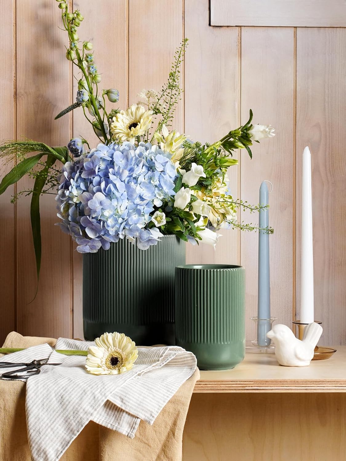 LE TAUCI Utensil Holder, 7.3"+5.4" Ceramic Kitchen Utensil Holder for Countertop, Large Cooking Utensil Crocks for Kitchen Counter, Morden Utensil Organizer for Spatula, Set of 2, Forest Green