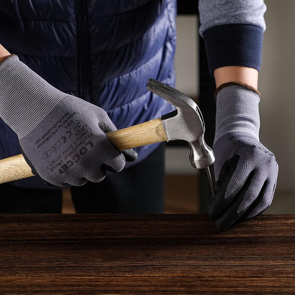 LOCCEF Safety Work Gloves MicroFoam Nitrile Coated-12 Pairs,Seamless Knit Nylon Gloves,Home Improvement,Micro-Foam Gloves