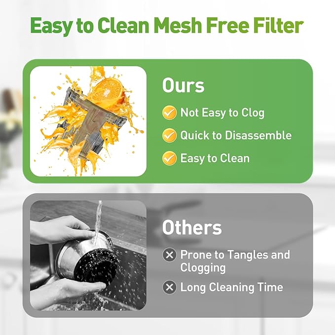 Secura Mesh Free Slow Juicer with Stainless Steel Prong Spiral Auger, Cold Press Juicer, Masticating Juicer Machines with Quiet Motor & Reverse Function for Vegetables and Fruits, White