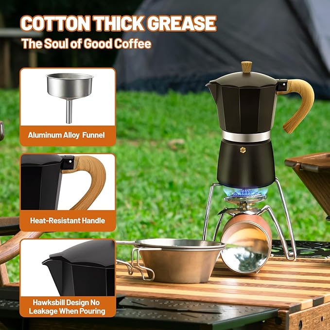 6 Cup Aluminum Espresso Stovetop Moka Pot Express Coffee Maker Percolator Italian Classic Mocha Coffee Machine for Italian and Cuban Cafe Brewing for Home & Camping 300ml 10oz