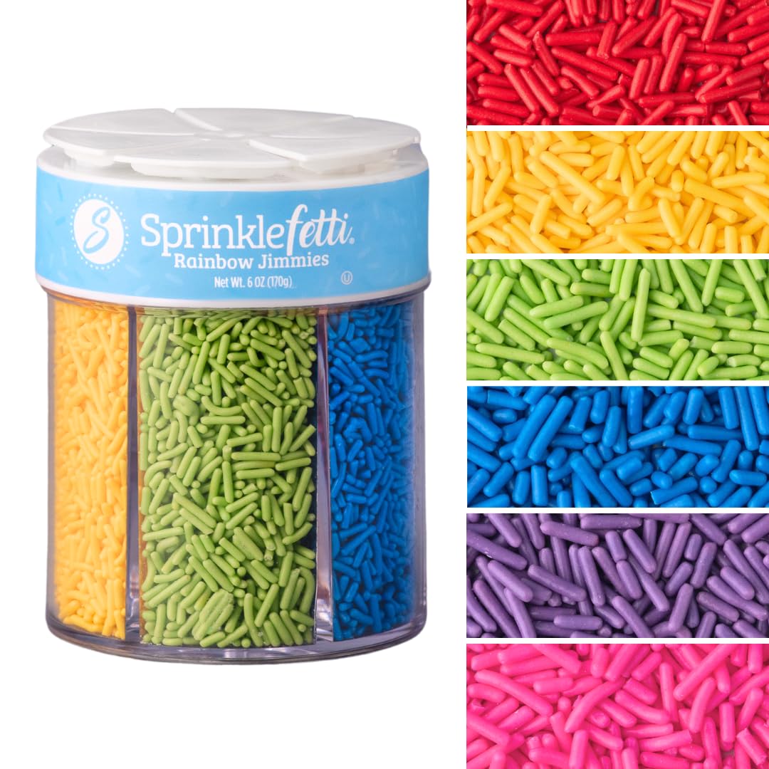 Sweets Indeed Sprinkles 6 Cell Edible Sprinkle Mix Jimmies Perfect for Cake Decorations Baking Ice Cream Cookies Cupcake Topper (Rainbow Jimmies)