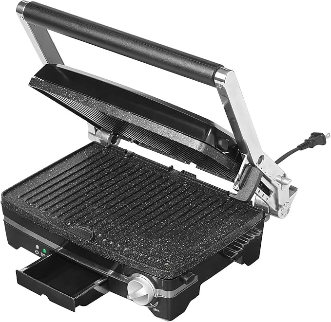 Starfrit The Rock Panini Press - Rock.Tec Non-Stick Reversible Plate - Opens 180 Degrees - Adjustable Temperate Control