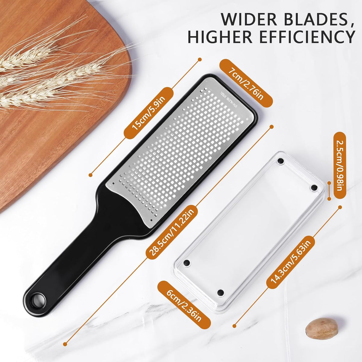 LHS Citrus Lemon Zester Cheese Grater with Container - Stainless Steel Kitchen Tool for Parmesan Cheese, Ginger, Garlic, Nutmeg, Chocolate, Fruits, Dishwasher Safe