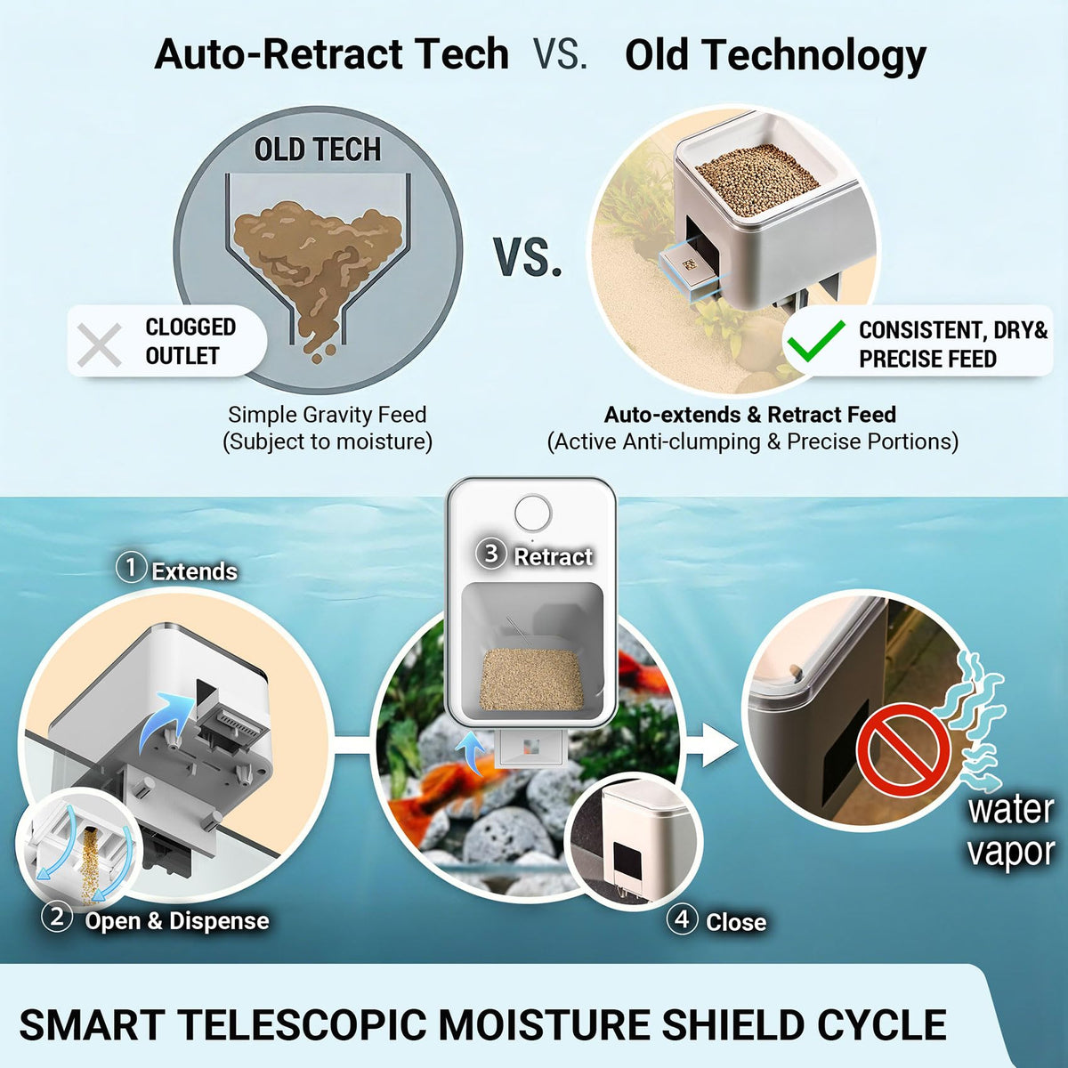 Smart WiFi Fish Feeder, Automatic with App Remote Control, 100ml Tank, USB Powered, Anti-Jam and Moisture-Proof, Clip-On Design for Aquarium