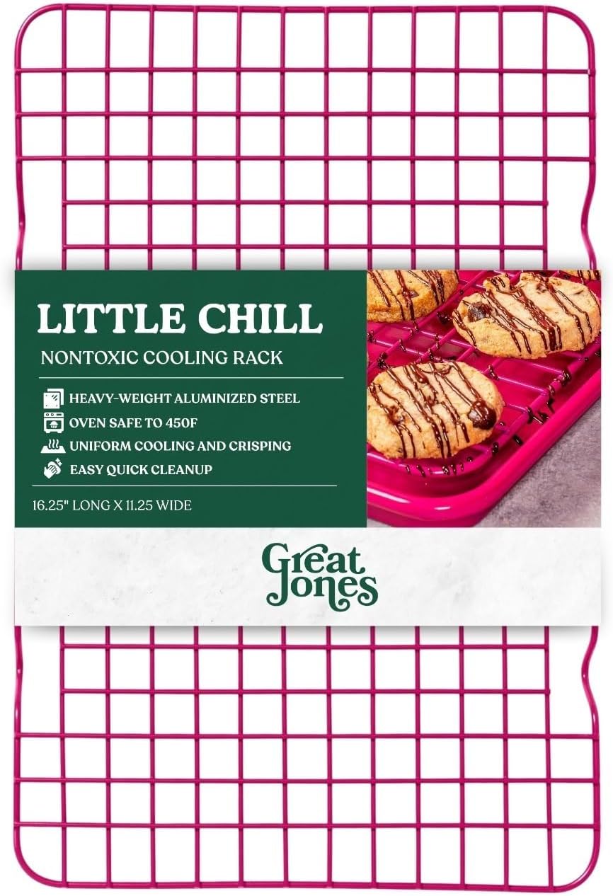 Great Jones Little Chill Wire Cooling Rack (Raspberry) | Nonstick Baking Rack, Heavy-Duty Aluminized Steel | Fits Quarter-Sheet Pans for Cooking and Baking | Oven-Safe 450°F, Dishwasher-Friendly
