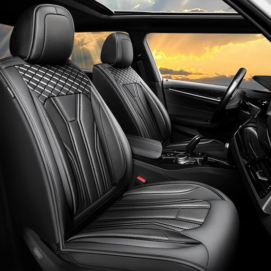 Fit Frontier Car Seat Covers Premium Leather for Nissan Frontier 2009-2025 2026. Waterproof， Breathable, Scratch-Resistant & All-Weather Seat Cushion Protector（Full Set All Black）
