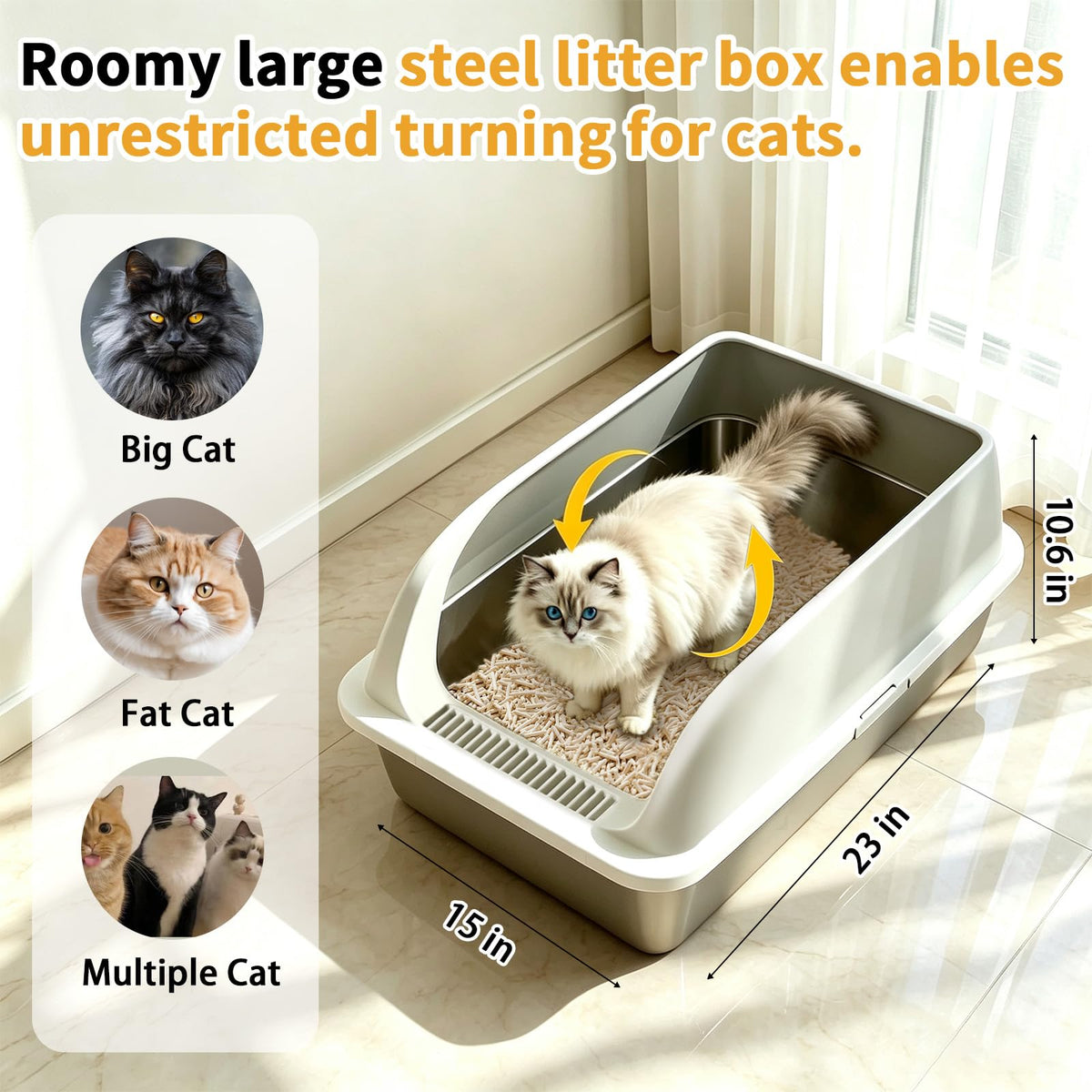 Camvivid Stainless Steel Cat Litter Box 2 Pack - High Side Pan with Anti-Tracking Step,Rolled Edge & Leak-Proof Base,Cover,Scoop,Anti-Slip Pads,Easy Clean Toilet for Senior Large Indoor Cat Gray