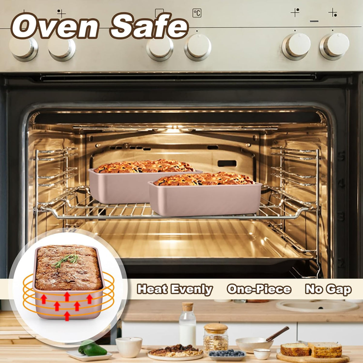 LIANYU 9 x 5 Inch Bread Loaf Pan for Baking, Stainless Steel Loaf Toast Baking Pans for Homemade Bread Meatloaf Lasagna Cake, Non Stick & Non Toxic, Oven Safe, Rose Gold