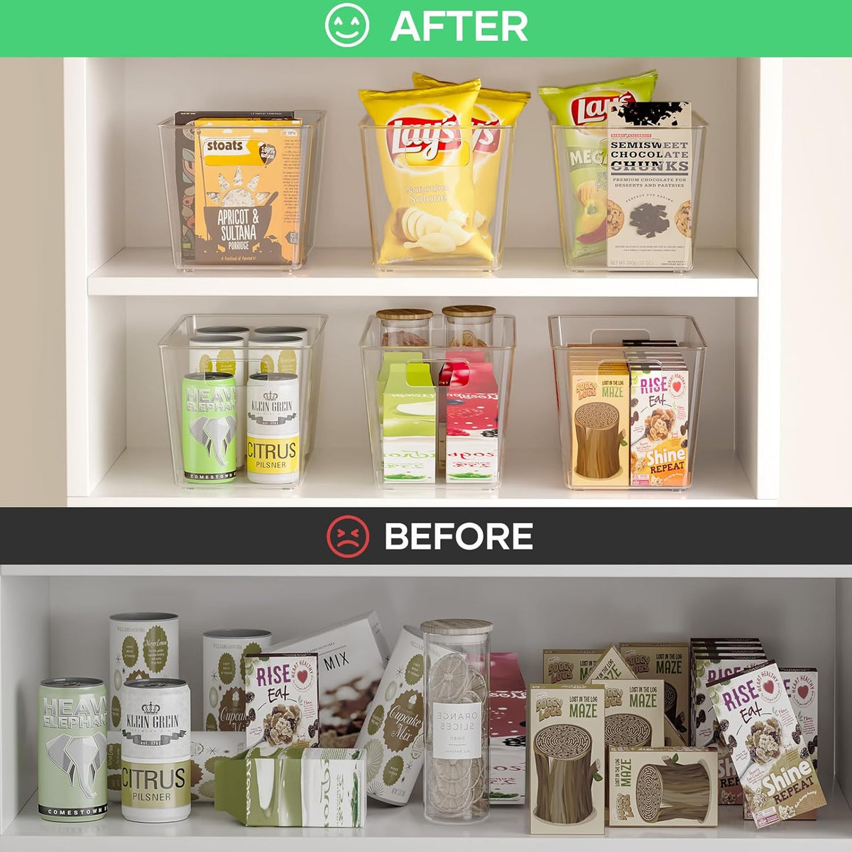 4 Pack Clear Plastic Storage Bins, 11" Large Pantry Organizer Bins with Handles, Plastic Containers for Refrigerator,BPA-Free Perfect for Kitchen,Fridge,Cabinet,Pantry,Bathroom,Closet Organization