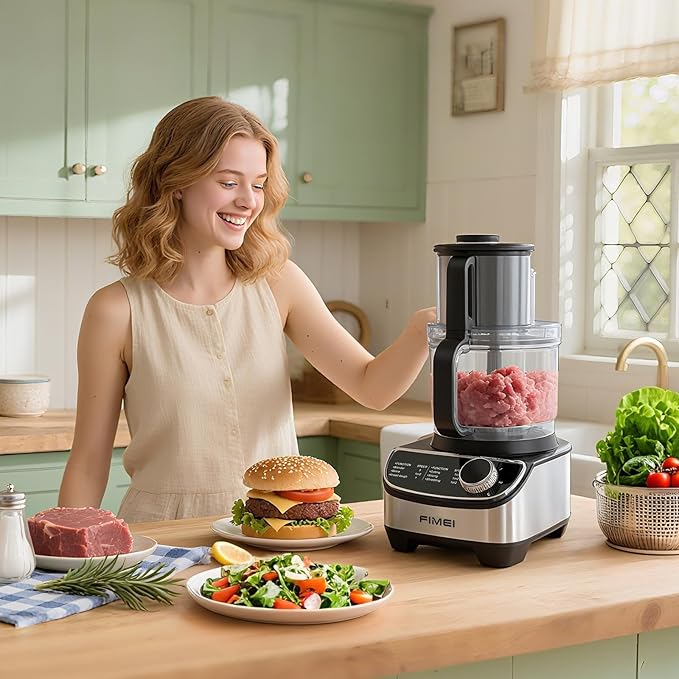 FIMEI 12-Cup Food Processor and Vegetable Chopper, 600W Electric Food Chopper for Slicing, Shredding, Chopping, Pureeing, Dough, Baby Food Maker, Large Feed Chute, Dishwasher Safe Bowl