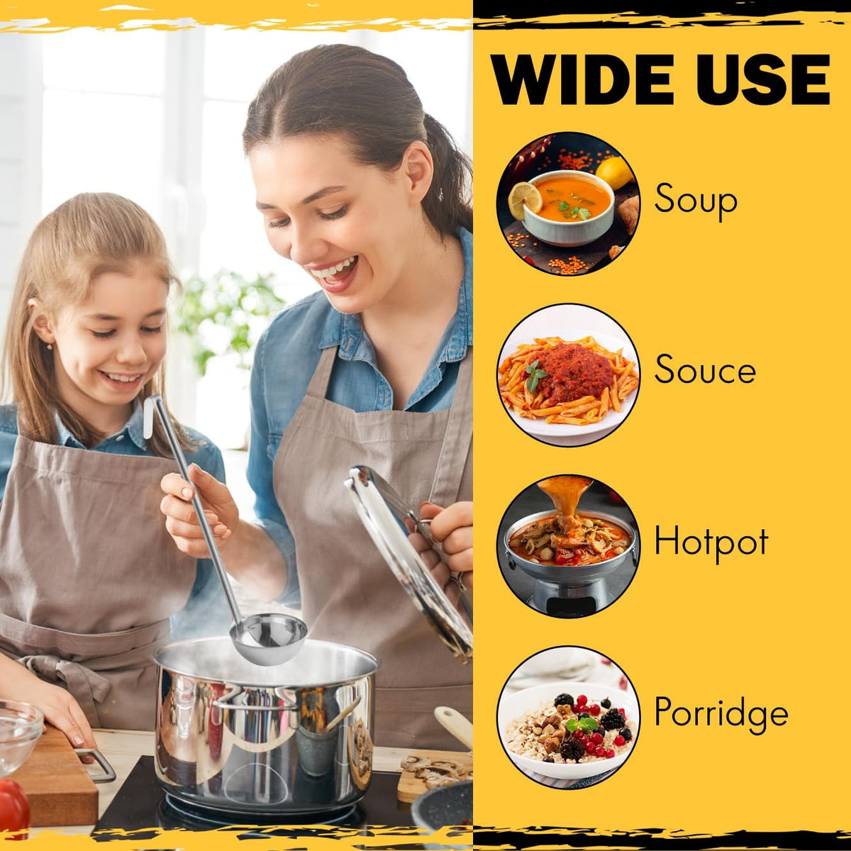 Ladle - Durable Stainless Steel Ladle Serving Measuring Soup Dressing Sauce Gravy Sturdy Dependable Long Handle for Kitchen (1, 1 Oz.)