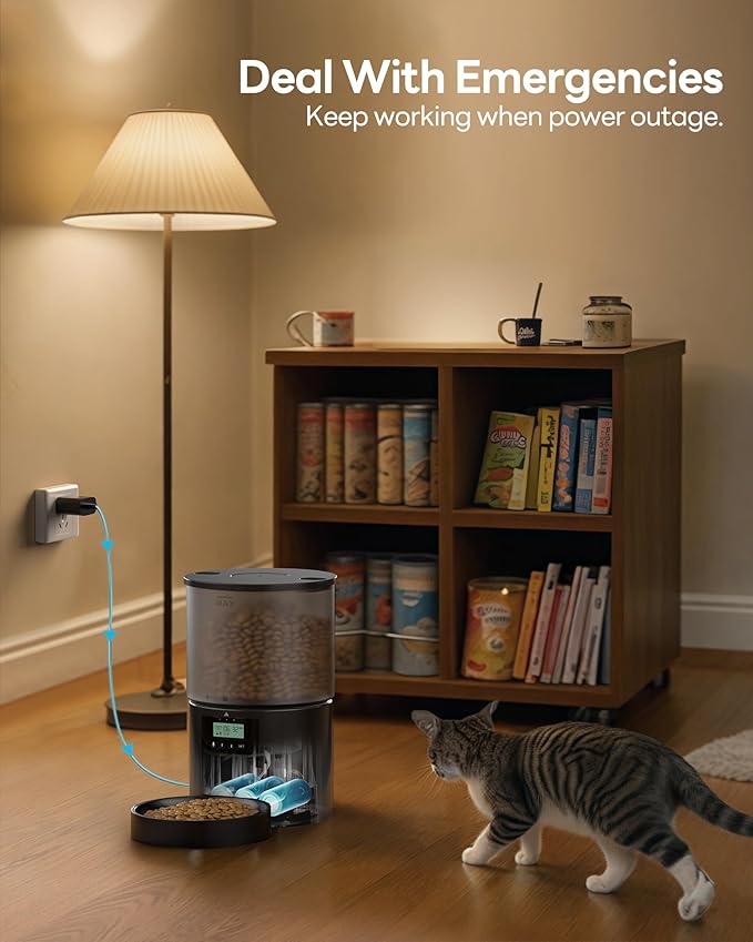 Automatic Cat Feeder Food Dispenser: 6L Timed Small Dog Dry Food Dispenser with 10s Voice - Distributeur Nourriture Chat Hund Programmable - Auto Pet Feeder with 1-6 Meals Black