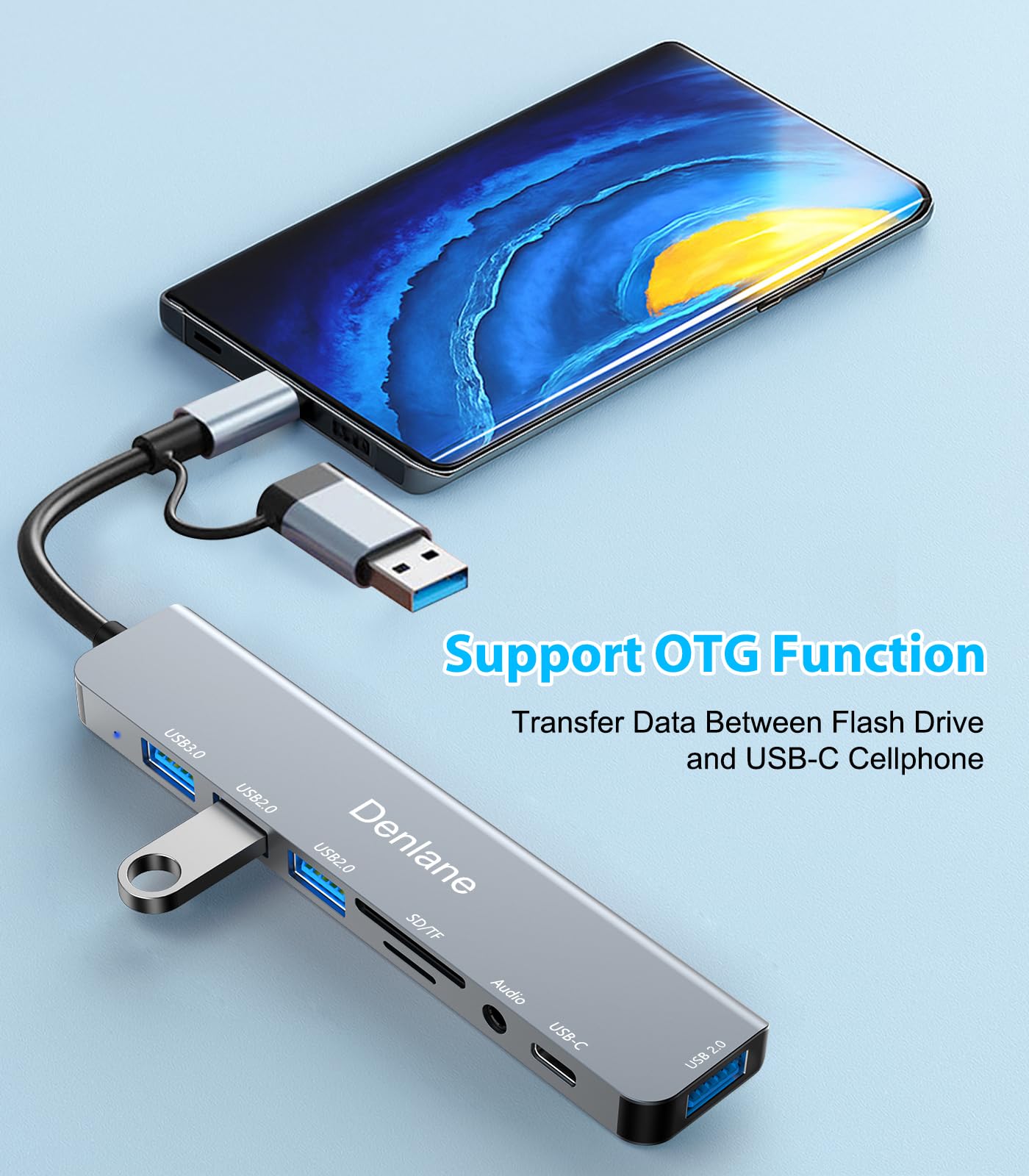 Denlane USB C Hub USB Hub 3.0 for Laptop, Upgrade 8 in 2 USB Splitter with USB-C/4 USB A Port Extender, TF/SD Card Slot, 3.5mm Audio Adapter, USBC USB Dongle for PC/Mac/MacBook/Laptop/iPad/Tablet