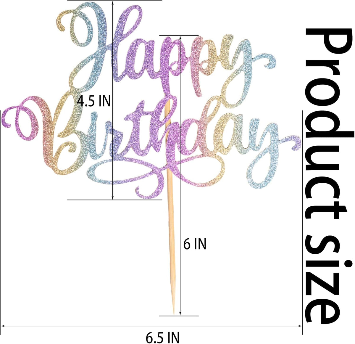 Happy Birthday Cake Toppers 9 Inch Glitter Happy Birthday Cake Pick for Birthday Anniversary Theme Party Cake Decorations Supplies - Colorful
