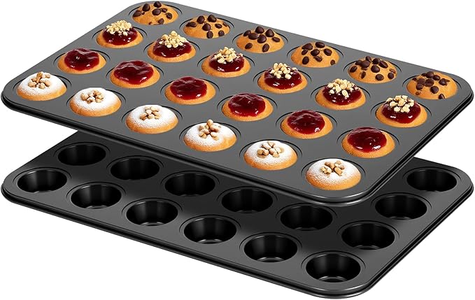 2 Pack Mini Muffin Pan Nonstick 24 Cup, Mini Cupcake Pans for Baking 24 Cups, Carbon Steel