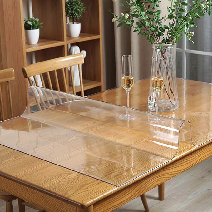 Multi Size 1.5mm Thick Custom Clear Rectangular PVC Table Protector Plastic Tablecloth Furniture Protective Cover Wooden Desk Top Coffee Dining Wood Furniture Buffet End Countertop Mat 42x86 inch