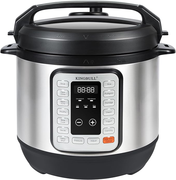 KINGBULL 12-in-1 Electric Pressure Cooker, Instant Multi-Use Non-Stick Pot, Slow Cooker, Rice Cooker, Steamer, Sauté, Yogurt Maker, Warmer &Delay Start,LED Screen& Manual(6QT)