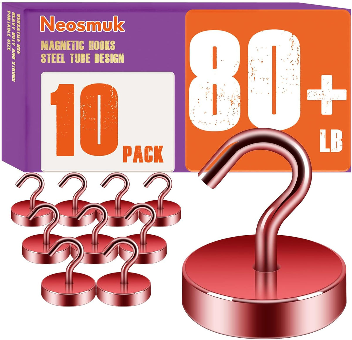 Neosmuk Magnetic Hooks, Cruise Ship Essentials, 80lb+ Heavy Duty Magnetic Hooks for Cruise Cabins, Refrigerator, Grill, Hanging, and Travel | Extra Strong Must-Haves Magnet Hook,Red