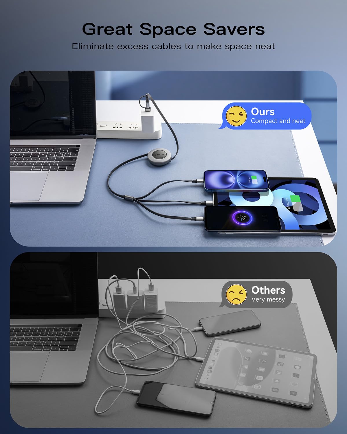 USBA/C Multi Charging Cable, Retractable Chargers for All Devices, 2Pcs 4Ft