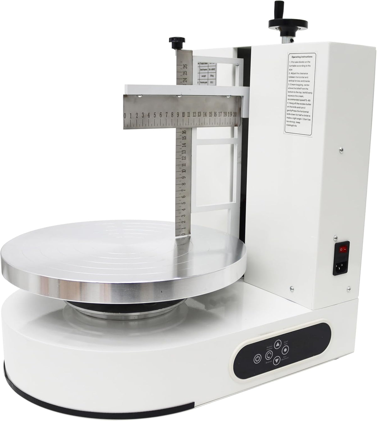 TECHTONGDA Cake Cream Spreading Frosting Icing Turntable Automatic Coating Machine with Graduated Scraper 60-320RPM Rotating Speed for 6-14inch Cakes White