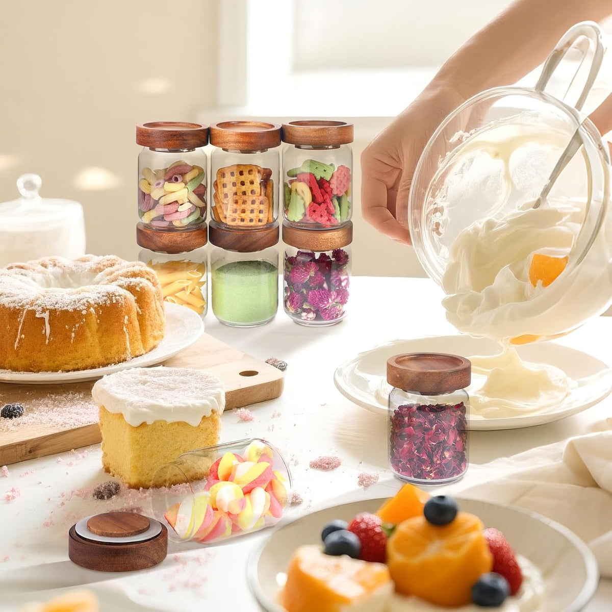 Glass Spice Jar Coffee Sugar Container Airtight Glass Jar Food Storage Canisters Bottle for Kitchen Seasoning Tea Herb Overnight Oats Bar Parfait Snacks (8 * 150ml(5oz))