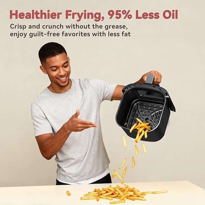 CARORI 6QT Air Fryer with Viewing Window, 12 Cooking Presets, 1700W Fast & Even Cooking, Max 400℉ Crisping, Bake, Roast, Reheat & Dehydrate, Large Nonstick Basket, Dishwasher Safe