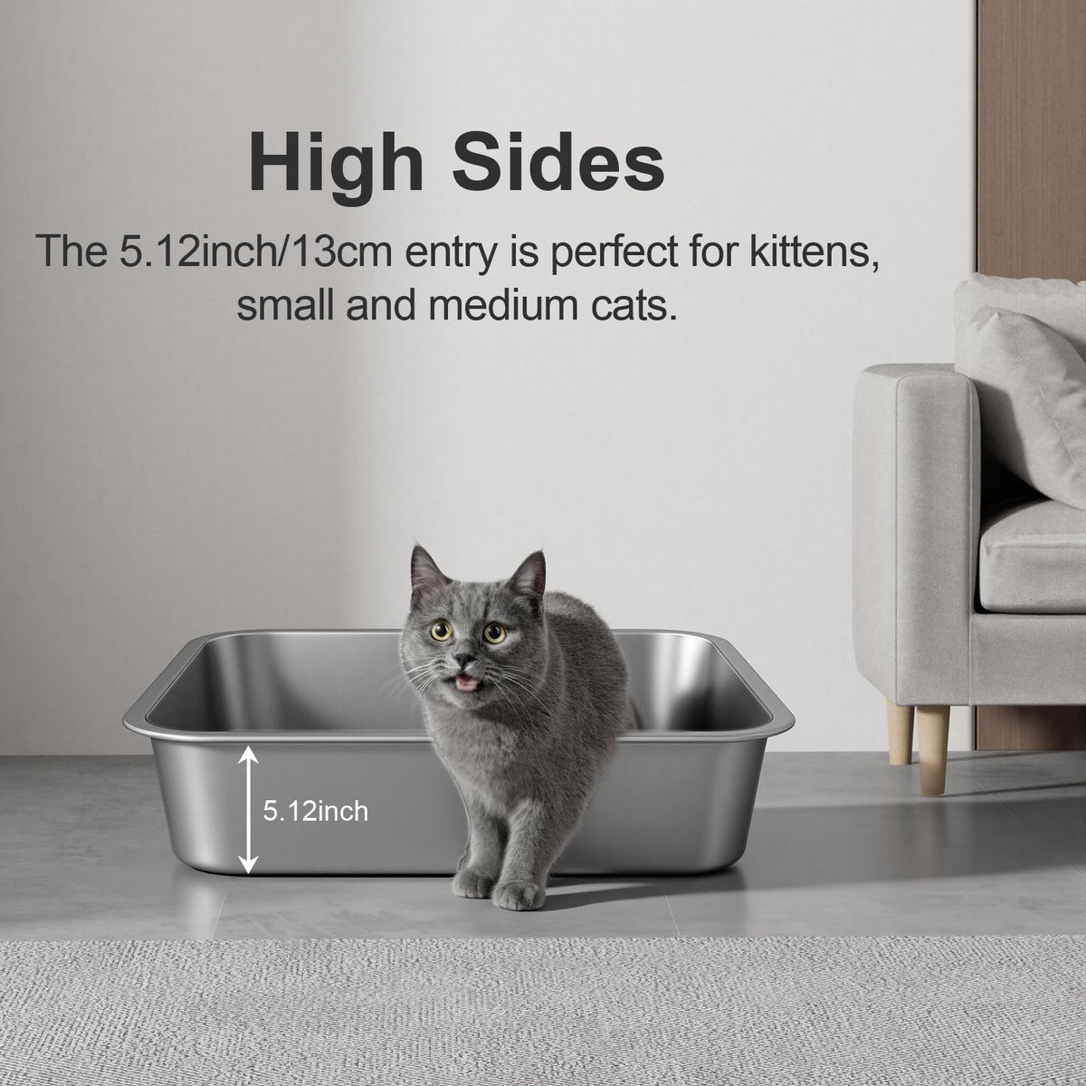 Idymere Stainless Steel High Sided Cat Litter Box