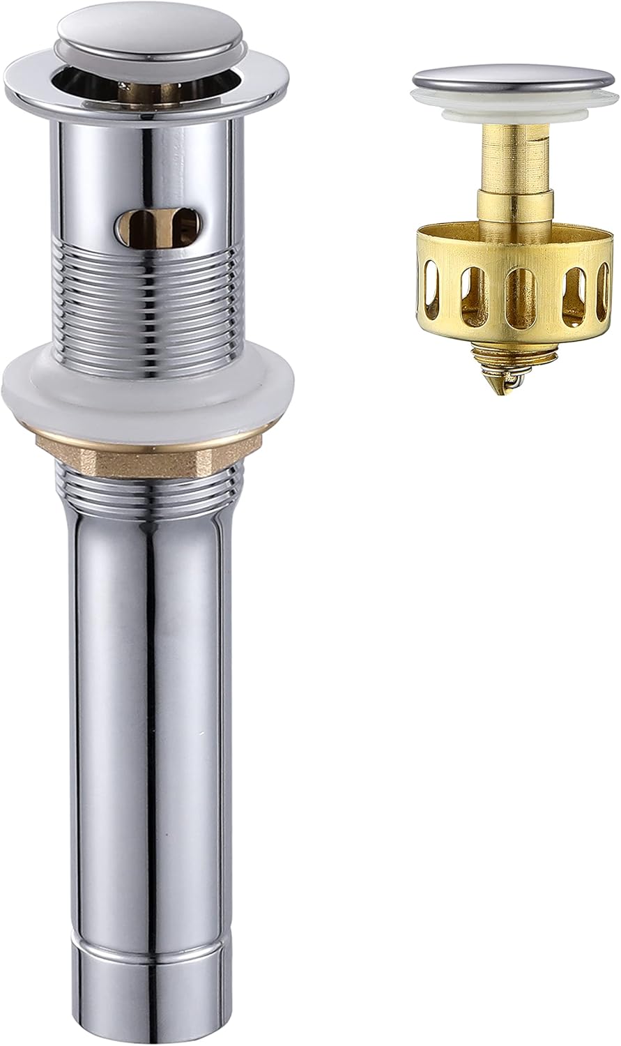 Pop up Sink Drain Stopper for Bathroom Vessel Vanity Sink Art Basin Chrome, Small Cap with Overflow, Metal Pop-up Drain Strainer with Detachable Basket Stopper