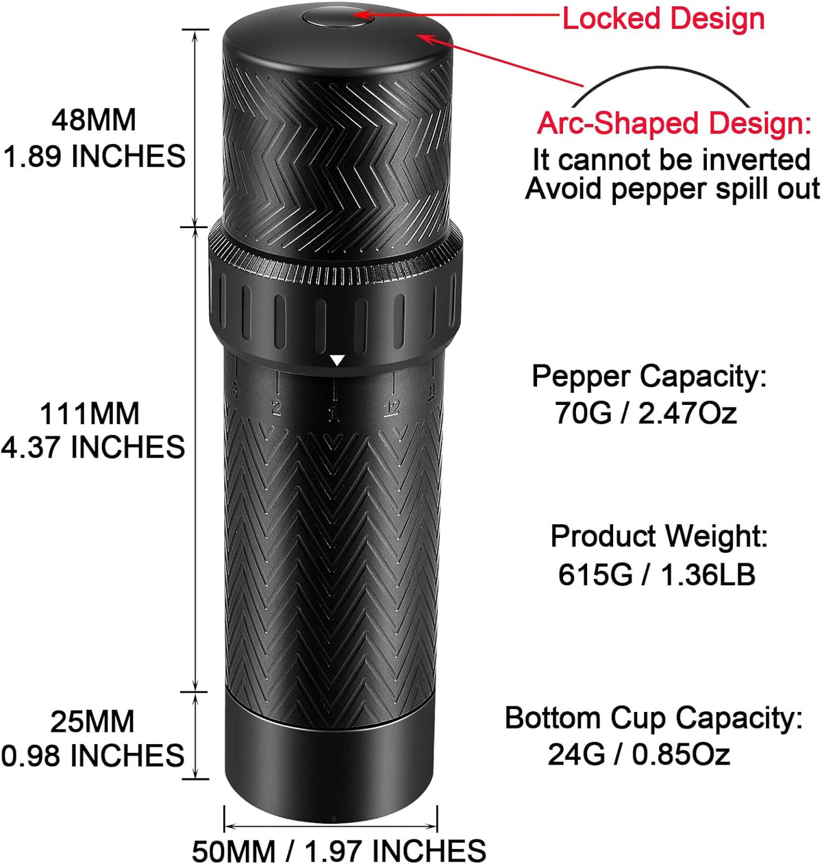Heavy Duty Manual Pepper Grinder with More Pepper Output, Professional Grade Pepper Mill Refillable Set and Coarseness Can Be Adjusted Externally