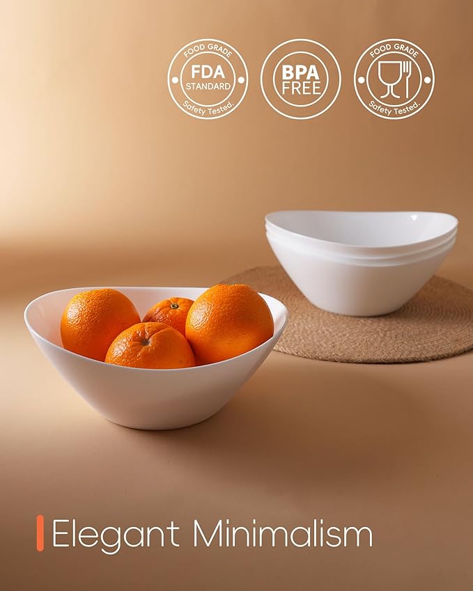 43 OZ Serving Bowl Set of 4, Opal Glass 9 inch Oval Serving Dishes for Salad, Side Dishes, Fruit Kitchen, Microwave & Dishwasher Safe, White