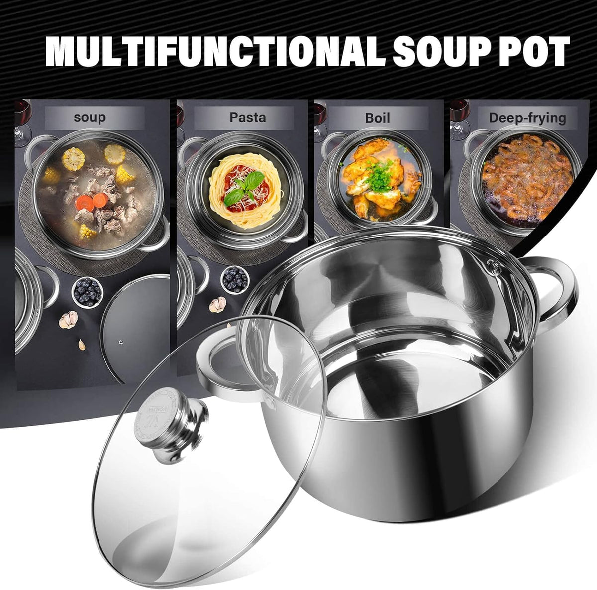 Stainless Steel Stockpot with Lid - 10 Quart Soup Pot for Induction Cooking