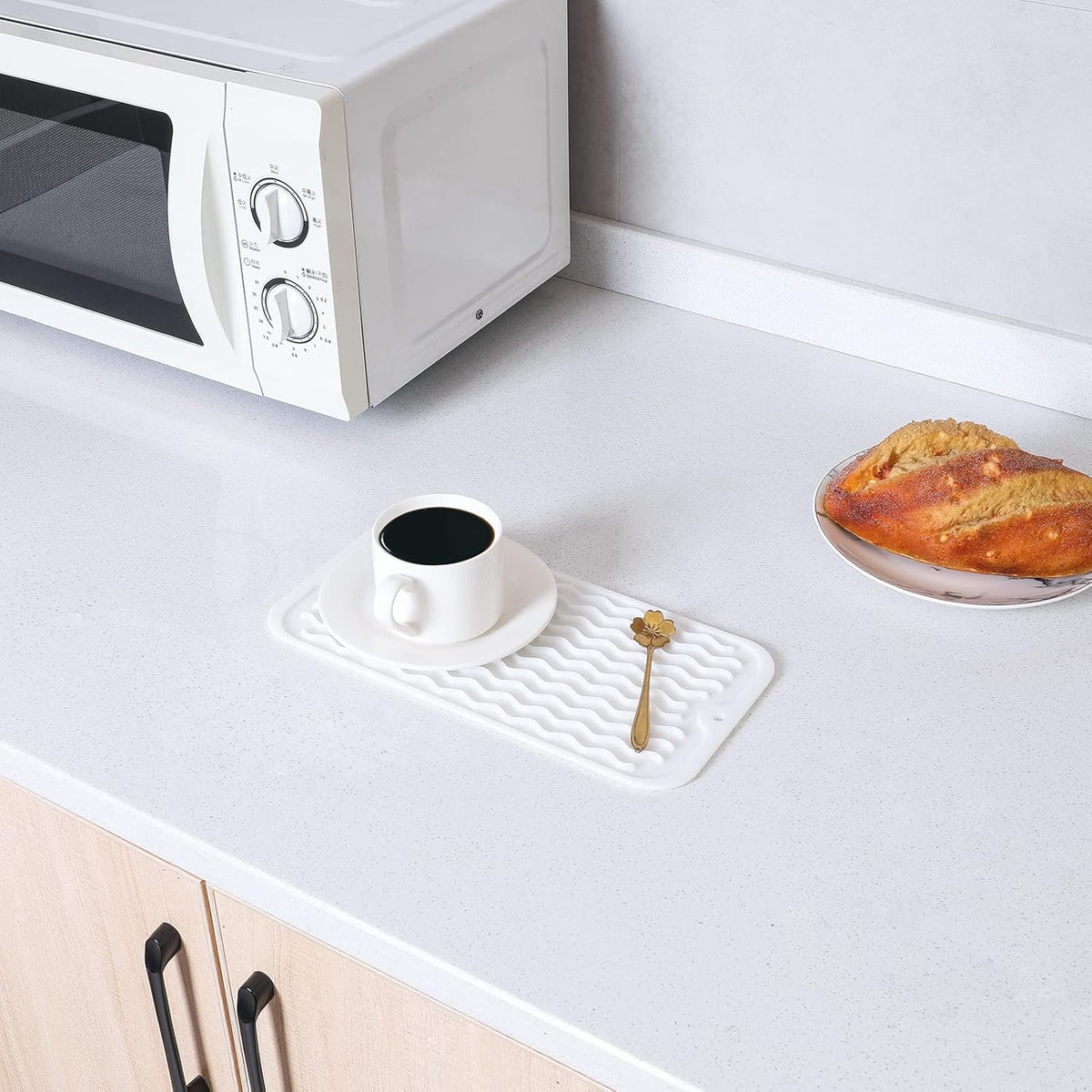Silicone Dish Drying Mat for Multiple Usage,Easy clean,Eco-friendly,Heat-resistant Silicone Mat for Kitchen Counter or Sink,Refrigerator or Drawer Liner White S 12 inches x 6 inches
