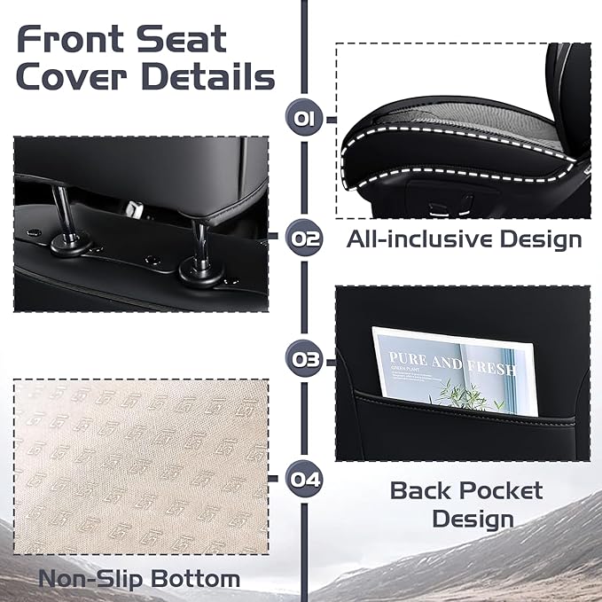 Truck Seat Covers for Ford F350 2011-2026, Waterproof Premium Leather Full Coverage Car Seat Covers, Muscle Sport Style Auto Interior Seat Cover Sets (Front Set/Black Gray)