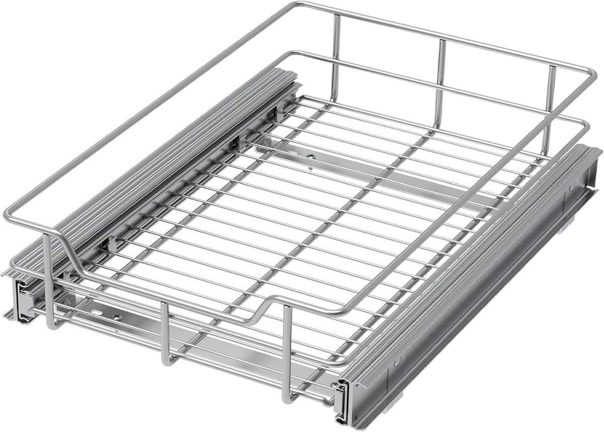 Pull Out Cabinet Organizer 14" W X 17" D, Slide Out Drawers For Kitchen Organizers and Storage, Pull Out Drawers For Cabinets Capacity Heavy Duty Caddy, Cabinet Shelves Chrome-Plated, Bathroom Pantry