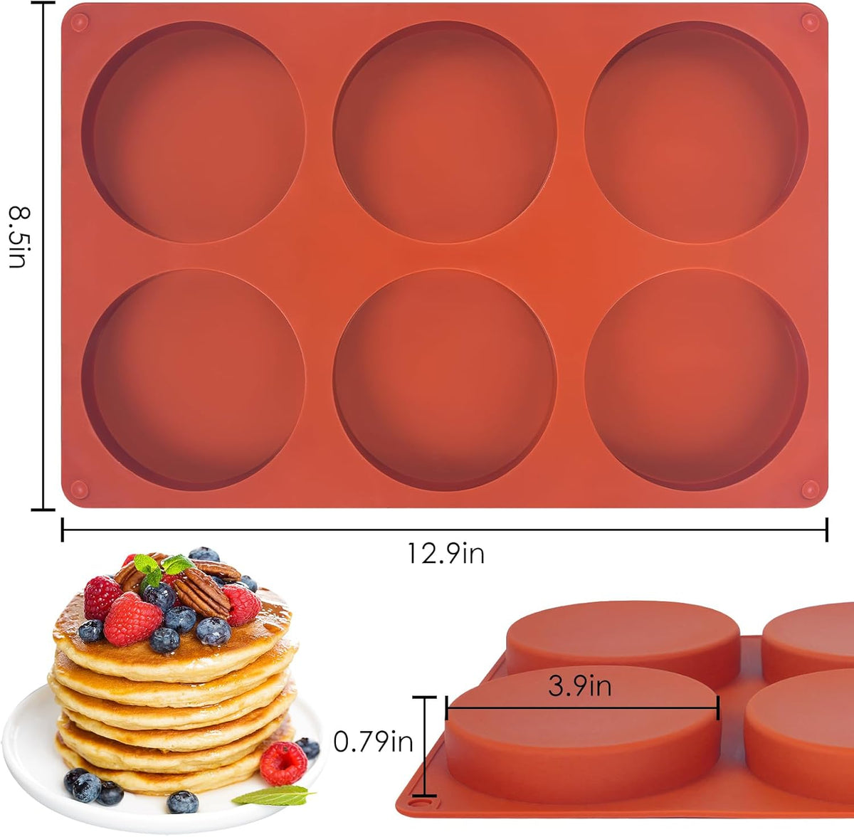 3 Pcs Silicone Egg Molds 4 Inch Jumbo Muffin Top Pans for Baking,Non-Stick 6 Holes Large Round Silicone Molds for Hamburger Egg Whoopie Pie Sandwich
