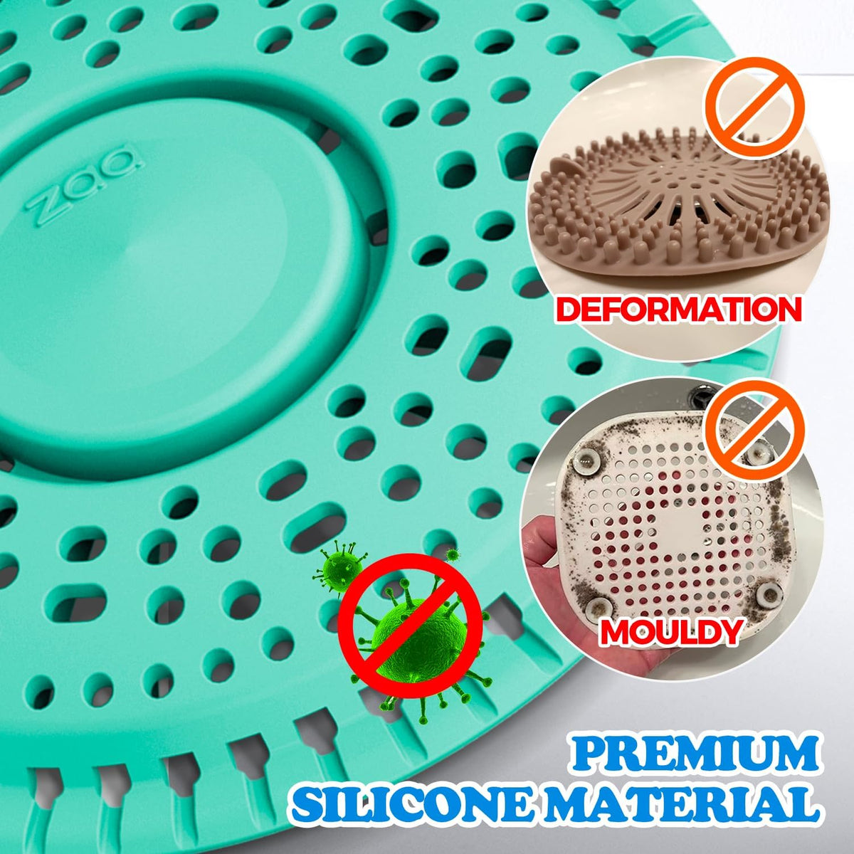 zaa Shower Drain Hair Catcher, 2 Pack Premium Silicone Drain Protector & Shower Drain Cover for Regular Drains of Shower Room and Bathroom, Mint