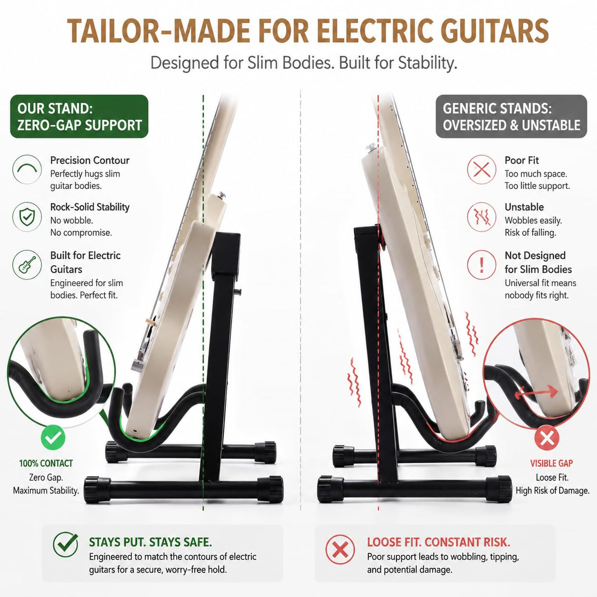 EmberGlow Electric Guitar Stand With Heavy-Duty Metal Auto-Lock, Adjustable Slim-Fit Neck Hook & Self-Leveling Feet, Secure Display Cradle for Electric Guitars