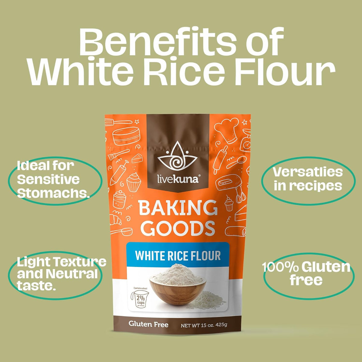 LiveKuna - White Rice Flour, Superfine White Rice Flour, Alternative for Brown Rice Flour, Thai Rice Flour, and Sweet Rice Flour