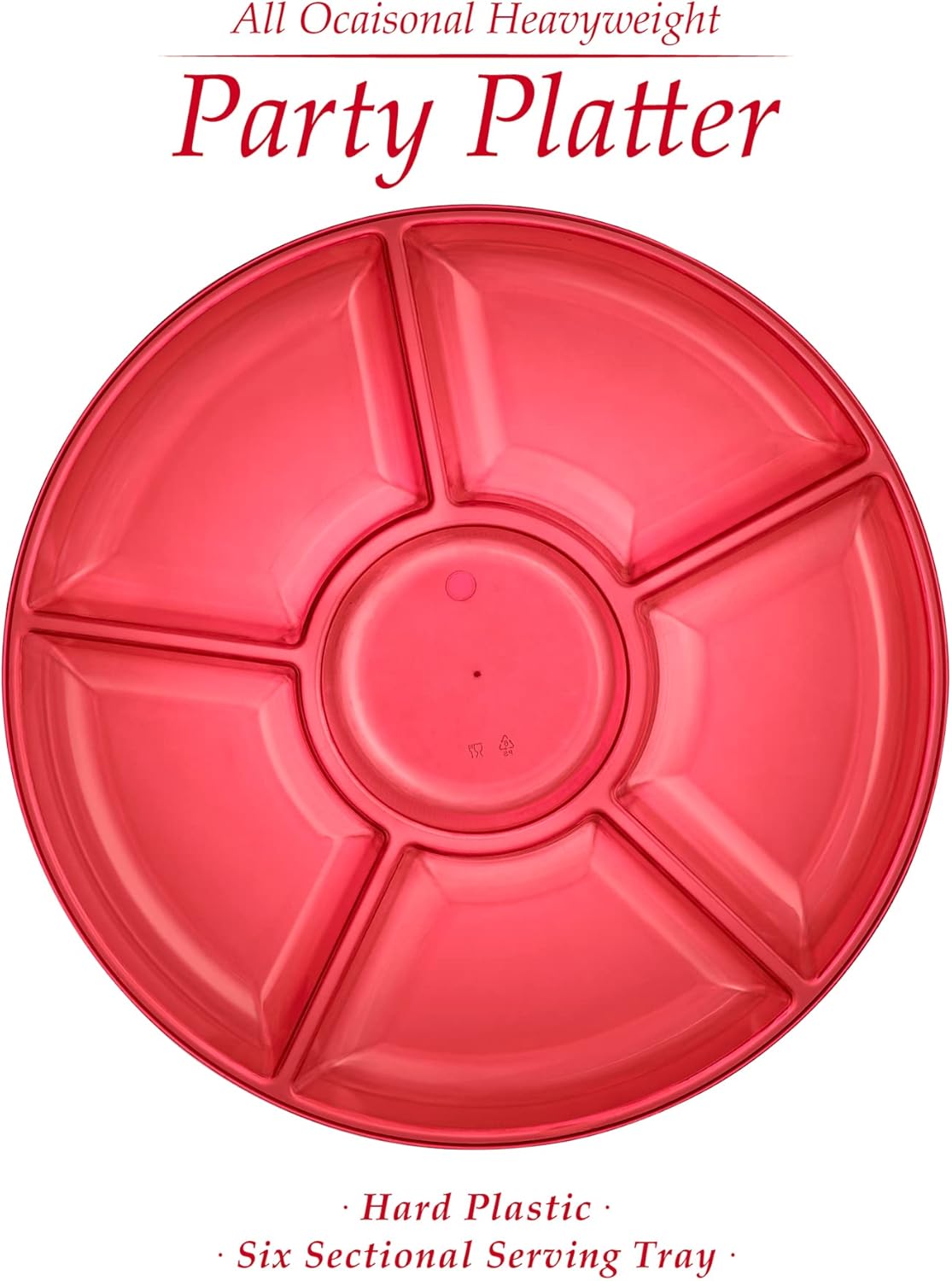Plasticpro 6 Sectional Round Plastic Serving Tray/Platter (8, Red)
