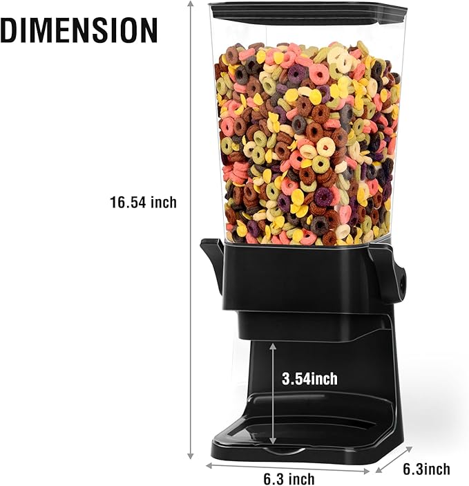Cereal Dispenser Countertop,5.5L Cereal Containers Storage Dispenser for Pantry,Dry Food Storage Rice Containers,Candy Dispenser,Snack Organizer Machine for Grains, Nuts,Oatmeal, Pet Food Black