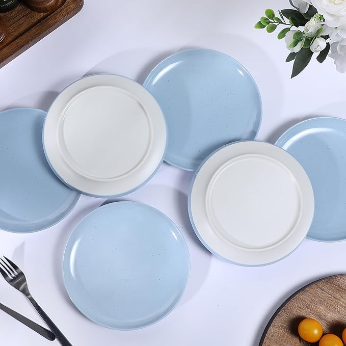 Webbylee 10.25" Melamine Dinner Plates Set of 6 - Durable Serving Dishes Perfect for Kitchen Outdoor Use, Dishwasher Safe,Scratch Resistant-Blue & Beige