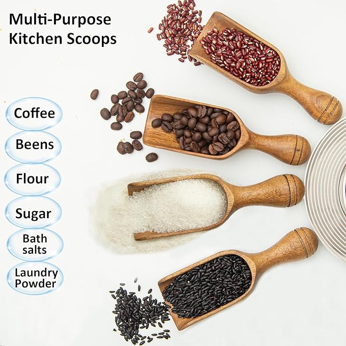 Large Coffee Scoops Shovel,Large Ground Coffee Scoop 3PCS Big Wooden Scoops for Jars 5.9″ Acacia Measuring Spoons for Coffee, Kitchen Scoop for Tea,Coffee, Powder, Bath Salts,Laundry -Multifunctional