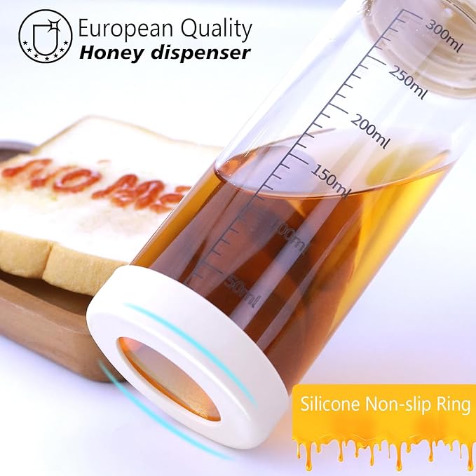 Honey Dispenser No Drip, Maple Syrup Dispenser, Olive Oil Dispensers, Glass Jar with Stand, Beautiful Honey Container, Perfect Oil Pot