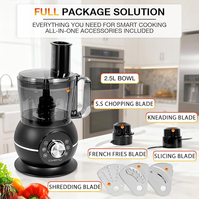 12 Cup Smart Food Processor, Electric Food Chopper Slicer with French-Fry Slicing Shredding Chopping Kneading Cutter, For Meat, Vegetable, Fries, Cheese, Meat & Veggie Prep, Puree
