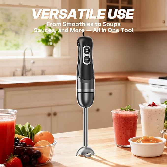 Immersion Blender Handheld, Corded Electric Blenders Portable Stick Mixer with 2 Mixing Speed and Stainless Steel Blades Emulsifier for Effortless Blending Soup, Smoothies, Puree or Baby Food